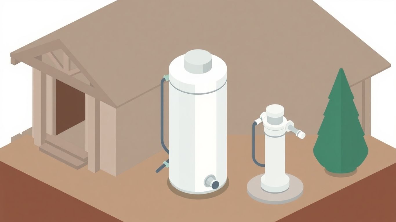 Small propane water heater and well water pump illustration.