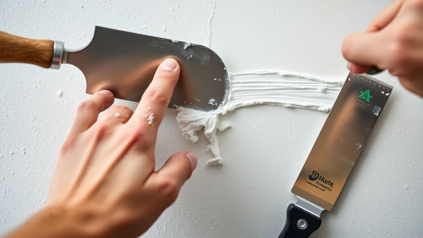 Drywall patching in progress, creating invisible seams.