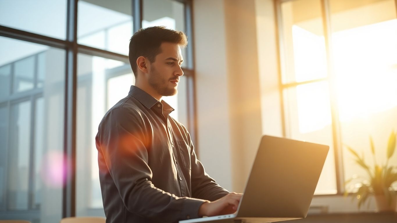 Professional analyzing digital patterns on a laptop screen.