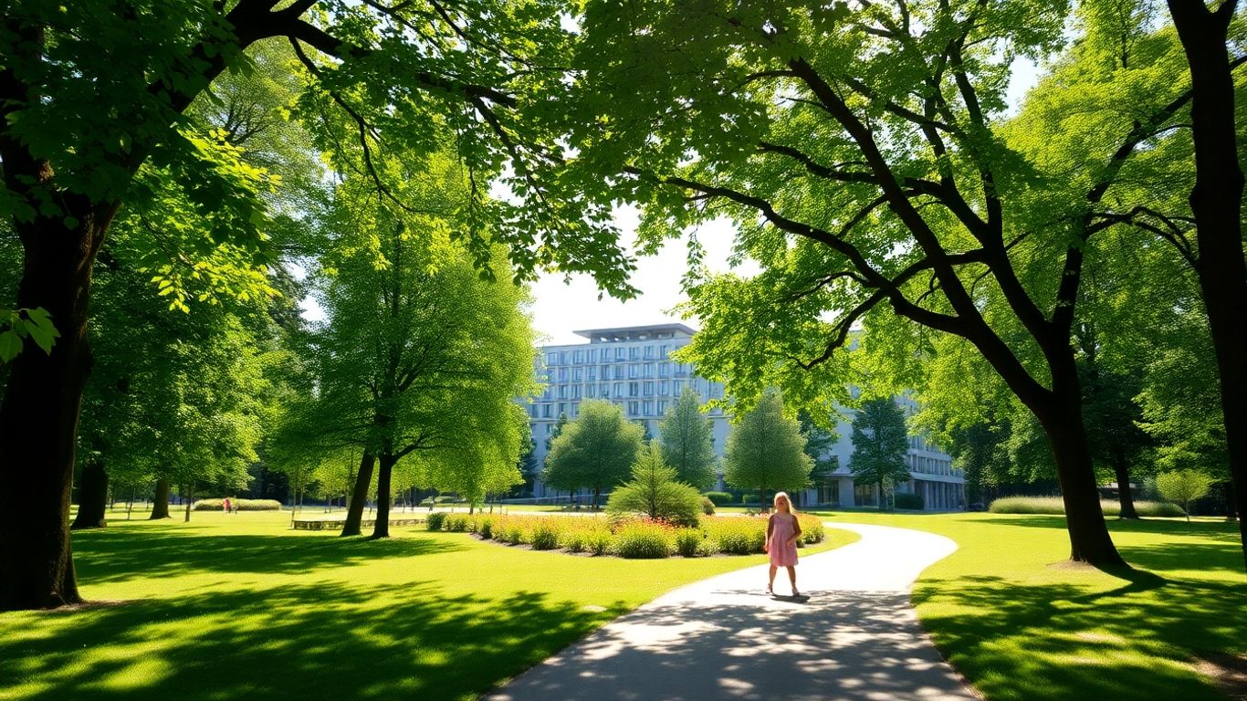 Familienfreundliches Hotel in Neckarau mit Park und Bäumen
