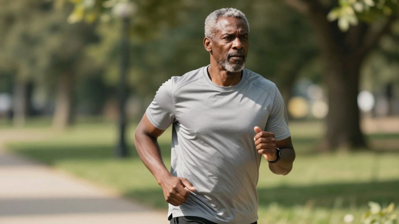 Homem de meia-idade ativo e saudável em ambiente externo.