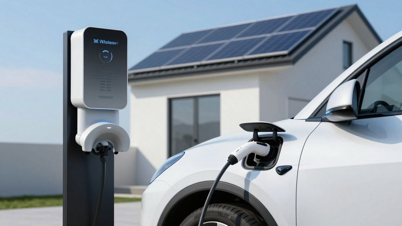 Electric car charging at home with V2H technology.