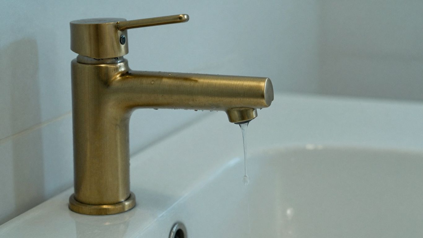 Brushed brass bathroom faucet close-up
