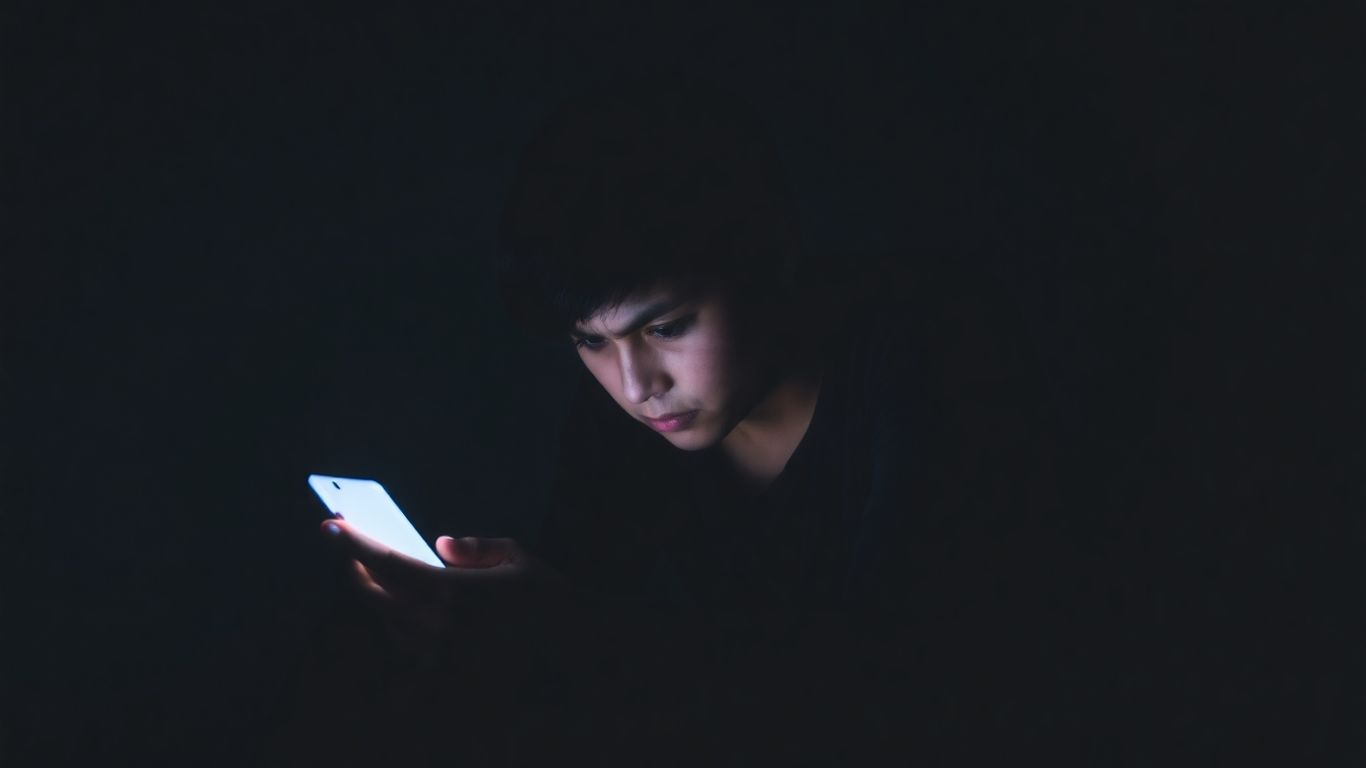 Person looking distressed at a glowing smartphone screen.
