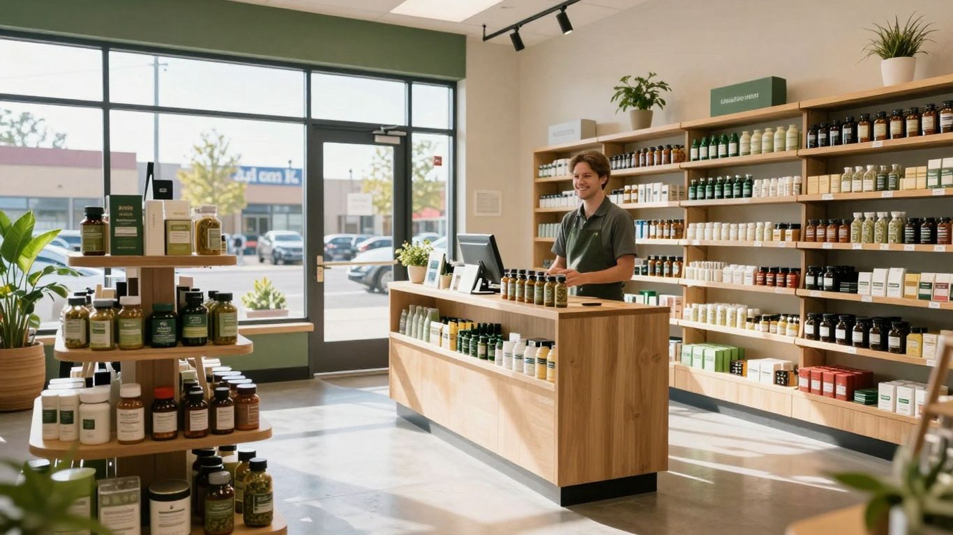 Lakewood CO dispensary interior with products and budtender.