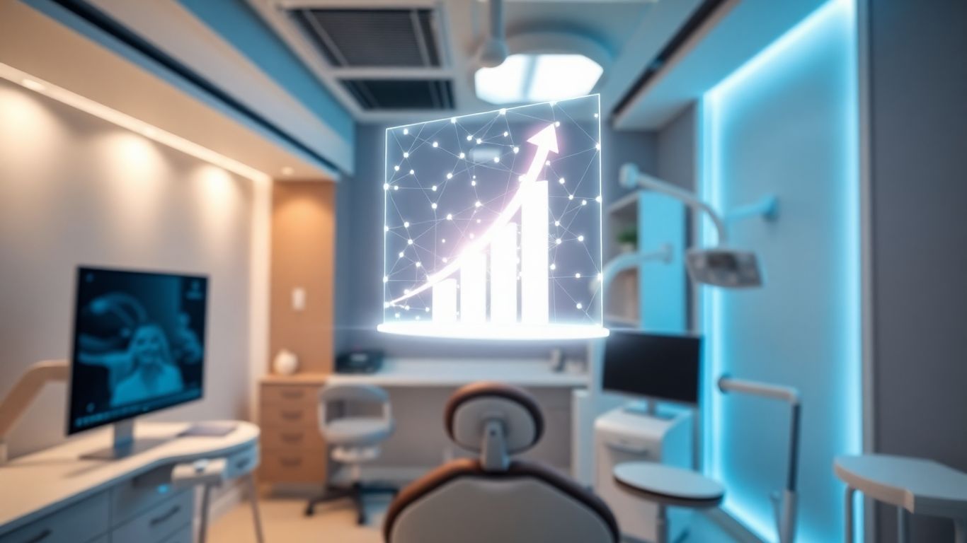 Modern dental office with glowing digital interface