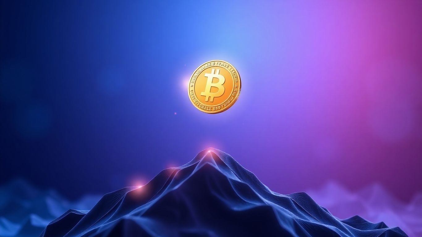 Cryptocurrency coin with abstract market growth background.