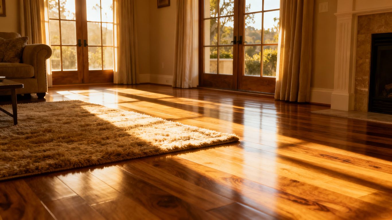 Elegant hardwood floors in a sunlit Woodland Hills living room.