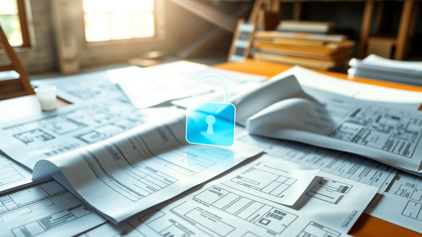 Construction documents secured with a padlock icon.