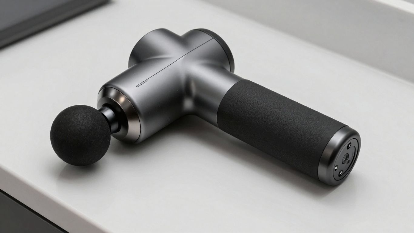 Lifepro Sonic massage gun on a white surface.