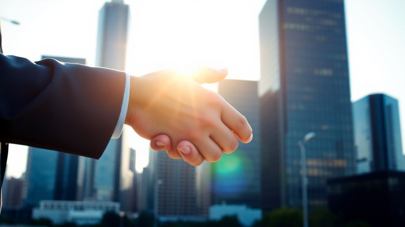 Handshake with cityscape background