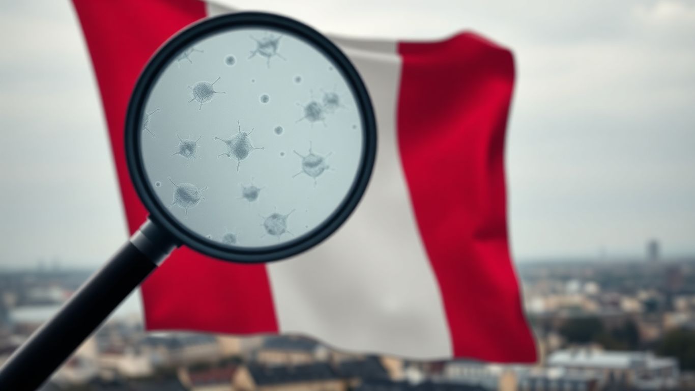 Drapeau français avec des cellules sous une loupe.