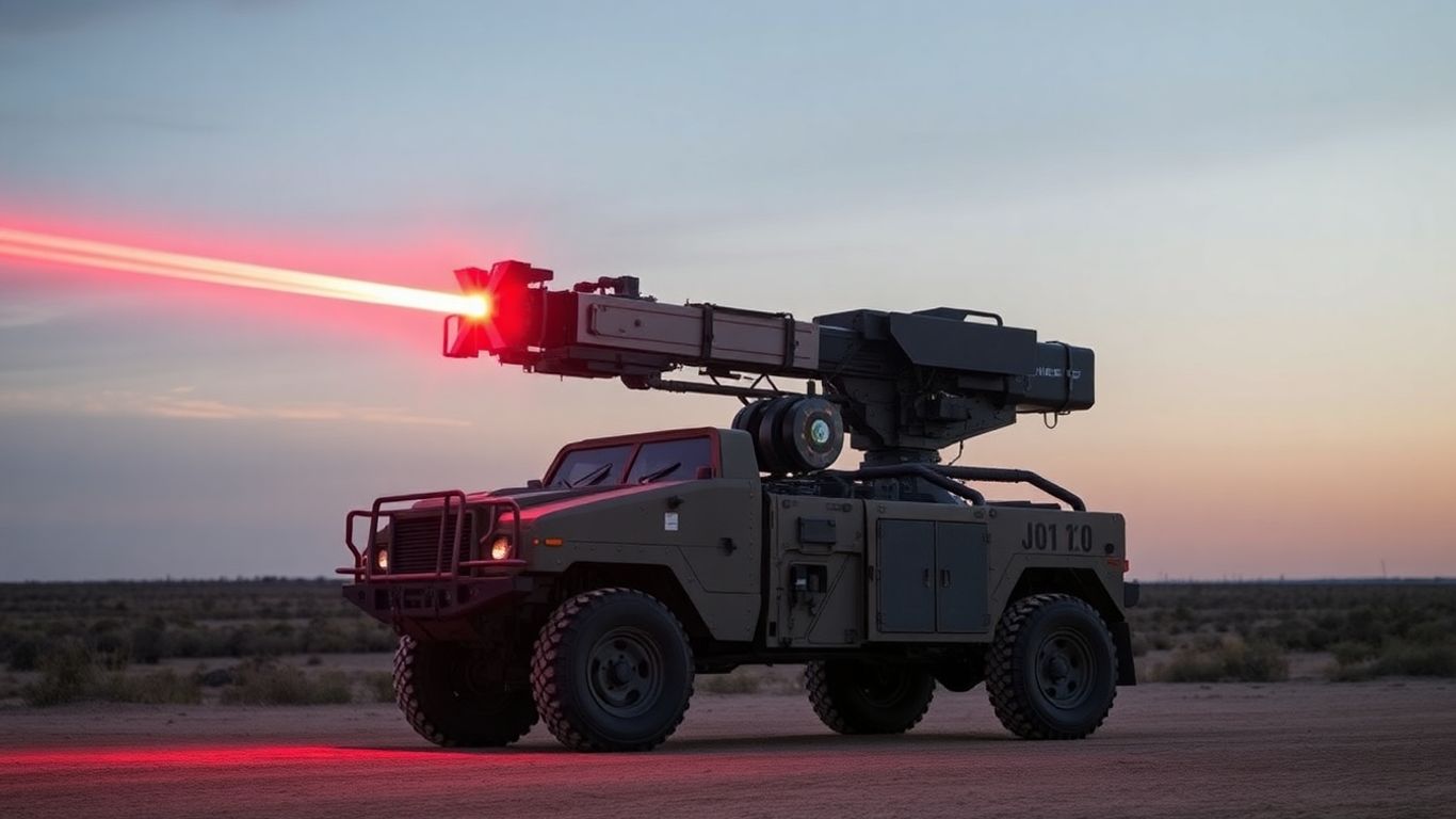 Apollo laser weapon system on vehicle targeting drones.