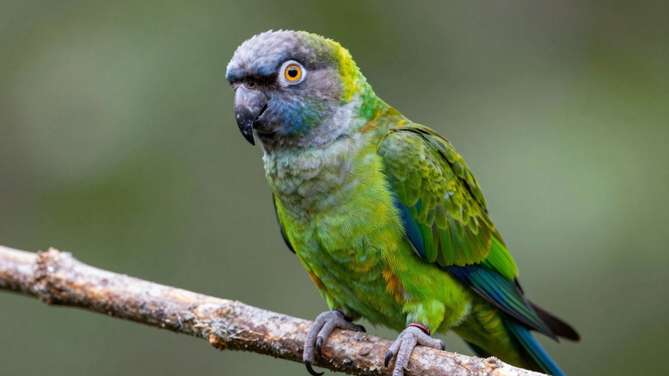 Dusky-Headed Conure bird perched on a branch.