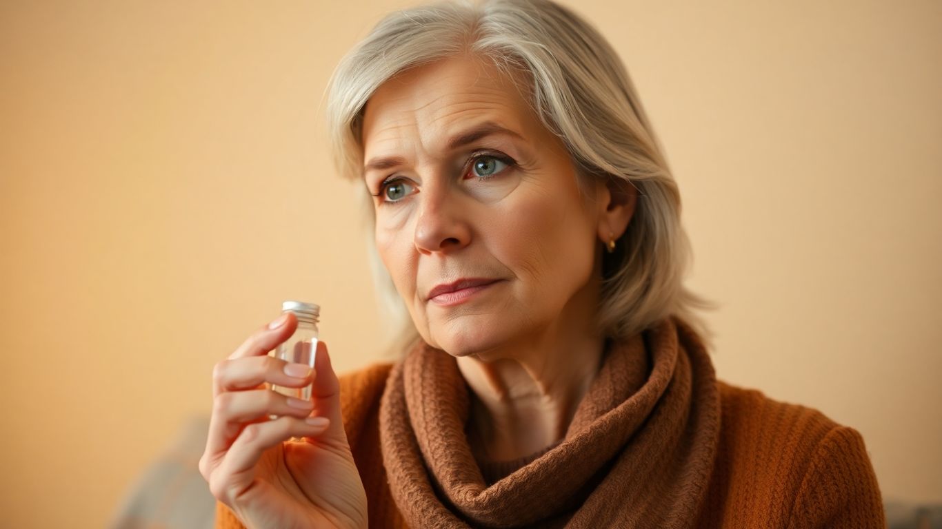 Woman contemplating menopause and hormone therapy options.