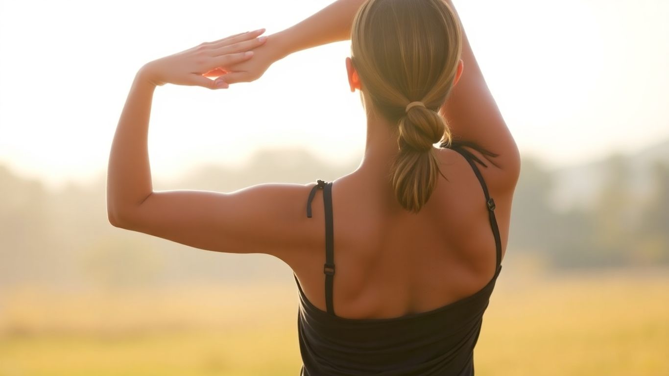 Persoană întinsă, îmbunătățind postura și flexibilitatea.