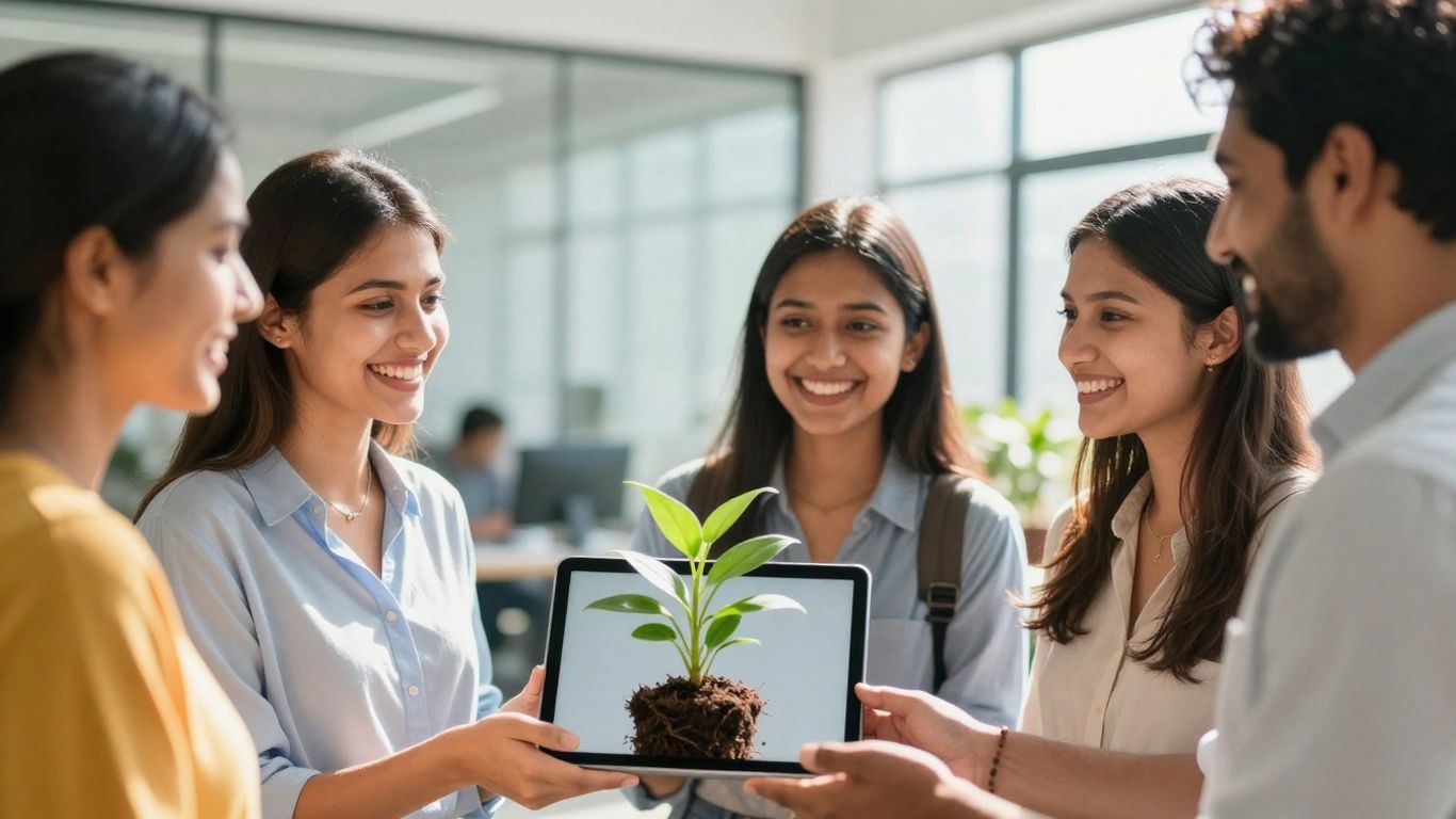 Clients smiling and looking successful with a tablet.