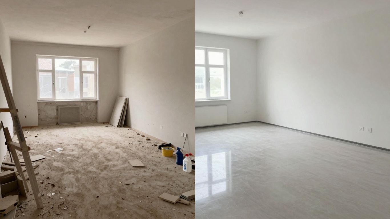 Dusty construction site versus a spotless, clean room.
