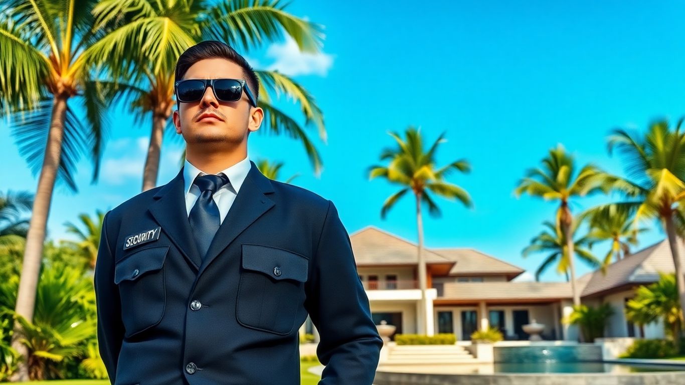 Professional security guard protecting a Bali villa.