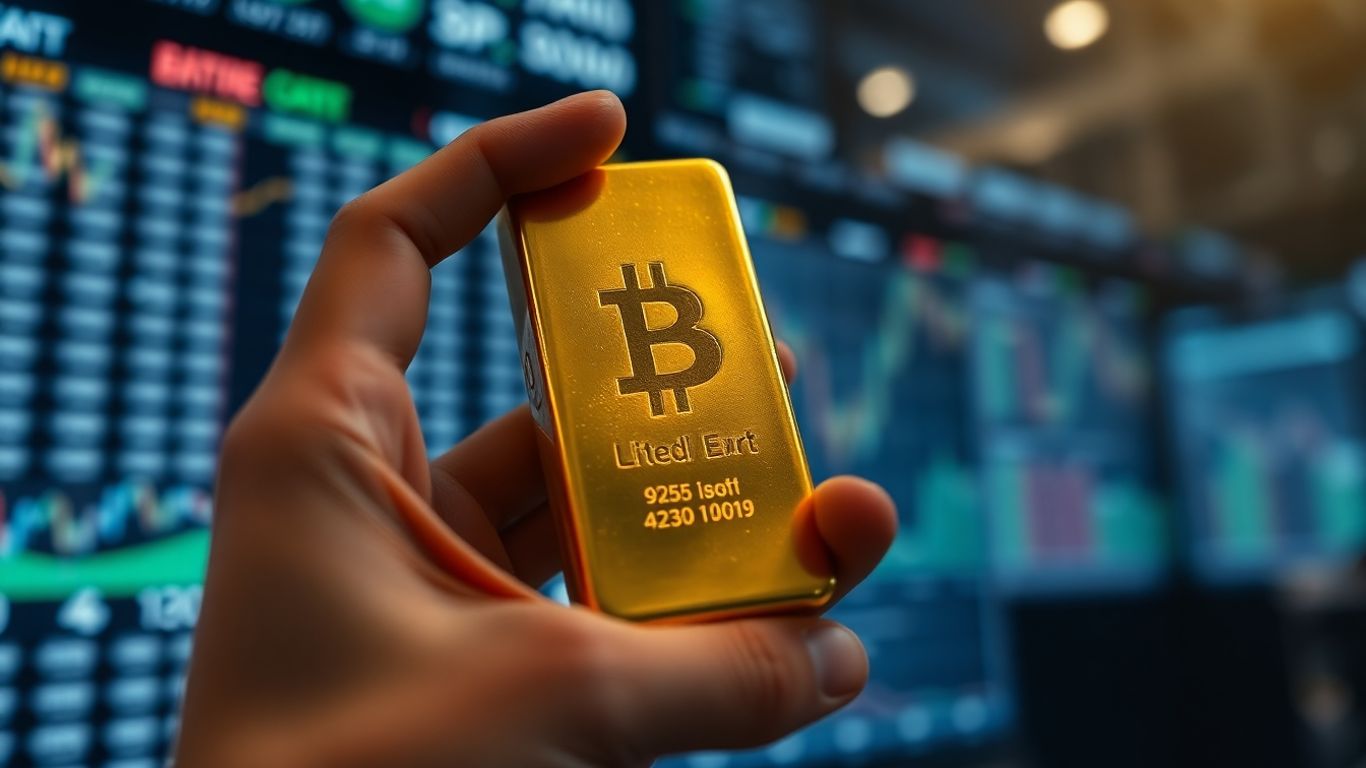 黃金經紀人拿著一塊閃亮的金條。