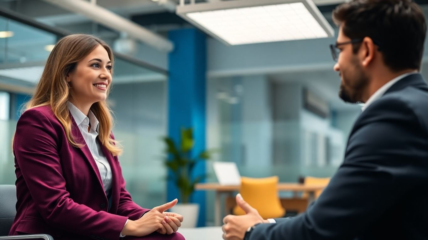 Personalvermittler und Bewerber im Gespräch in einem Büro.