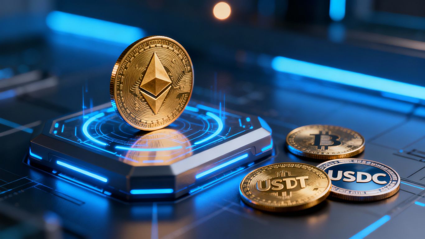 Ethereum coin exchanging with stablecoins on a digital platform