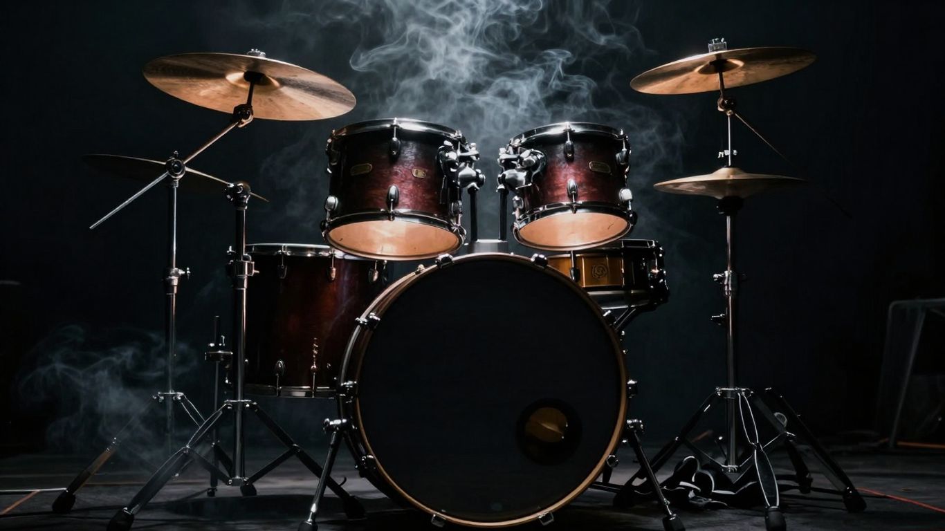 Cinematic trap music production with smoke and dramatic lighting.