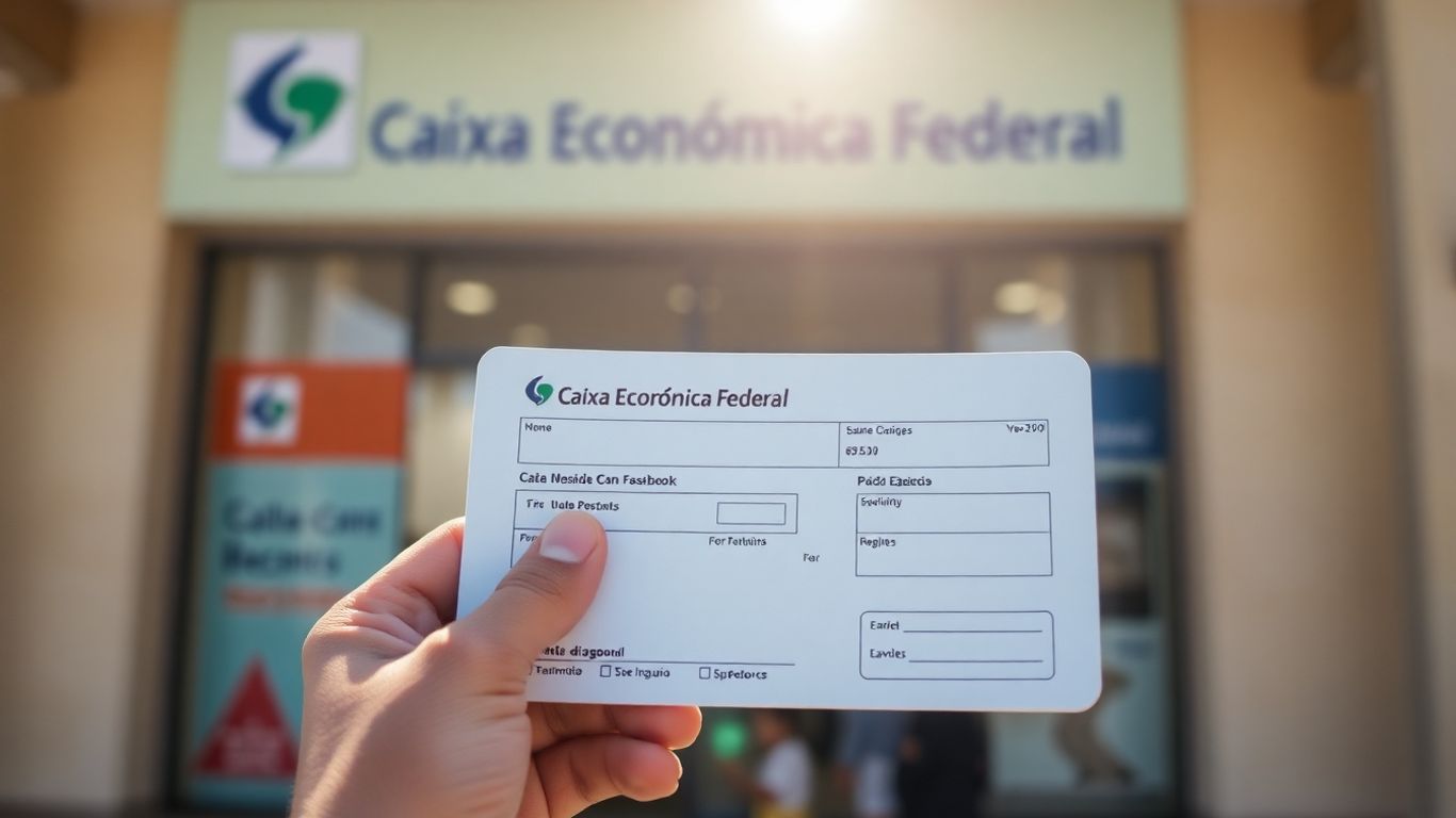 Mão de criança com caderneta de poupança da Caixa.