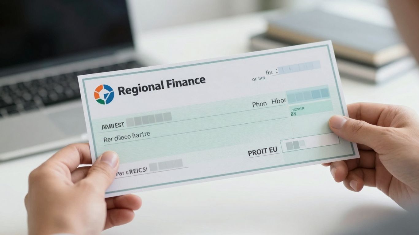 Regional Finance check being held by a hand.