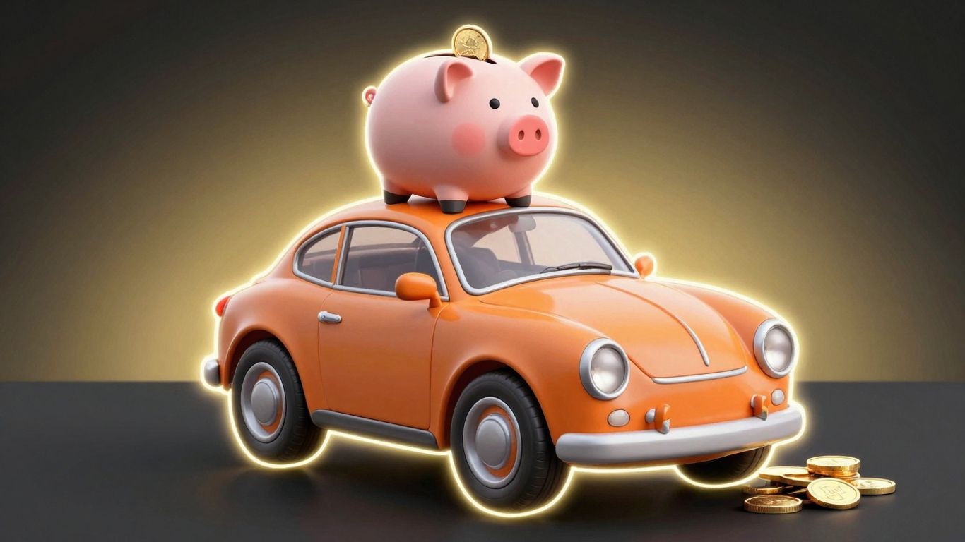 Cartoon car and overflowing piggy bank