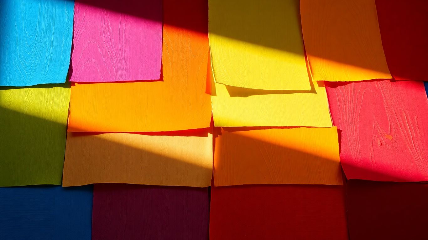 Colorful paint swatches in a gradient.