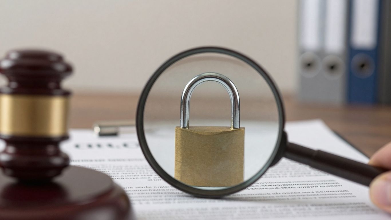 Document juridique avec cadenas et loupe