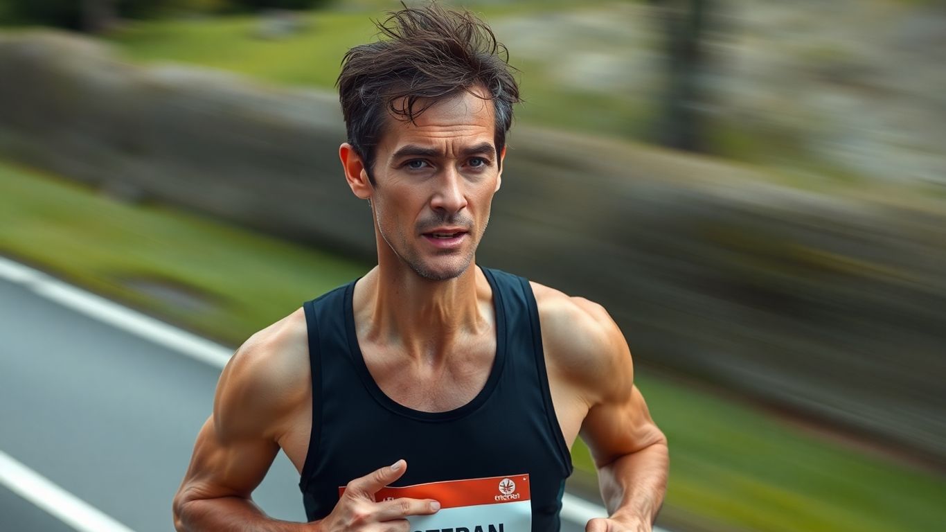 Runner pushing hard at marathon pace.