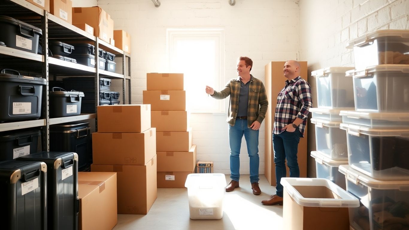 Landlord gives keys to tenant in storage room