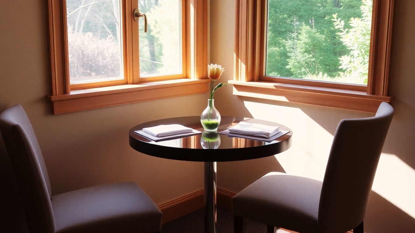 Compact round dining table for two in a cozy setting.