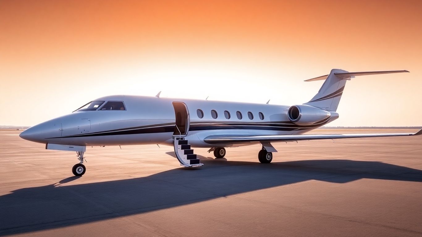Private jet on tarmac, ready for flight.