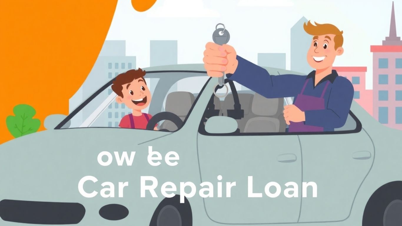 Cartoon car getting repaired with a loan