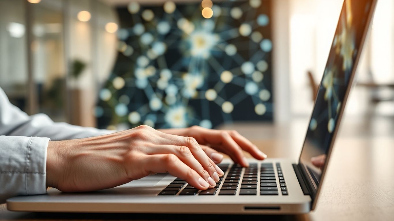 Person using LinkedIn search on a laptop.