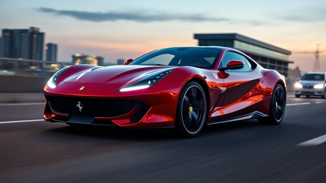 Ferrari Elettrica électrique sur une route moderne au crépuscule.