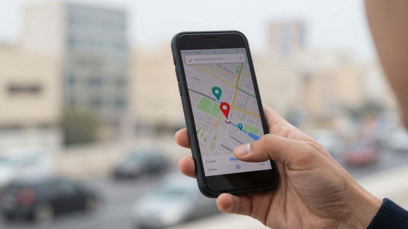 Smartphone displaying a map with location pins.