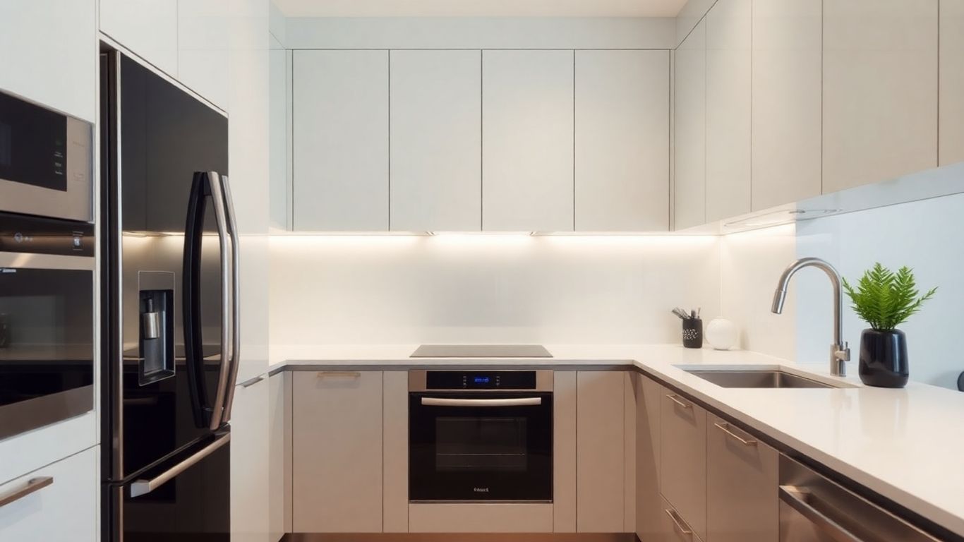 Modern kitchen with integrated appliances.