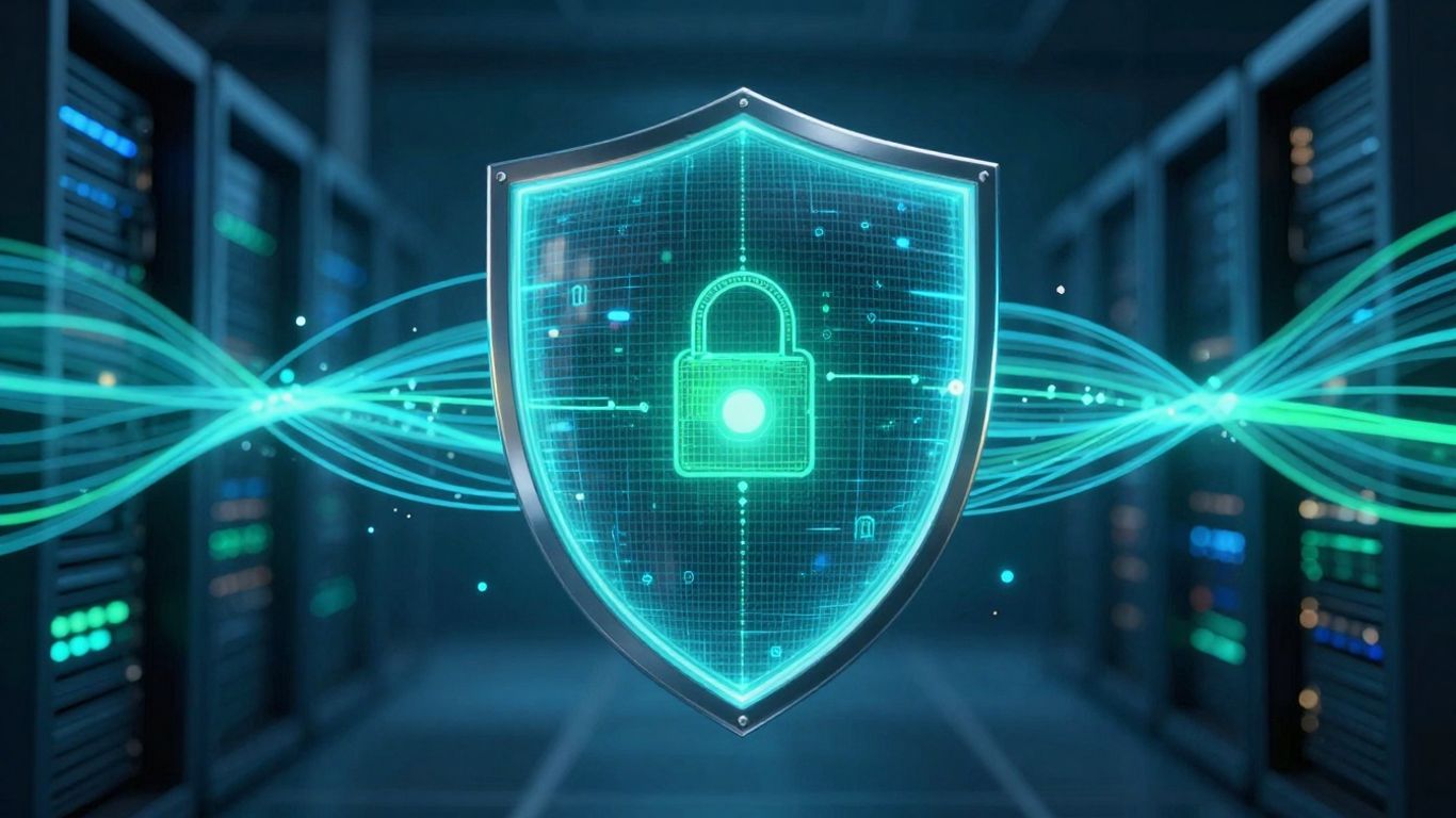 Digital shield protecting network servers from cyber threats.