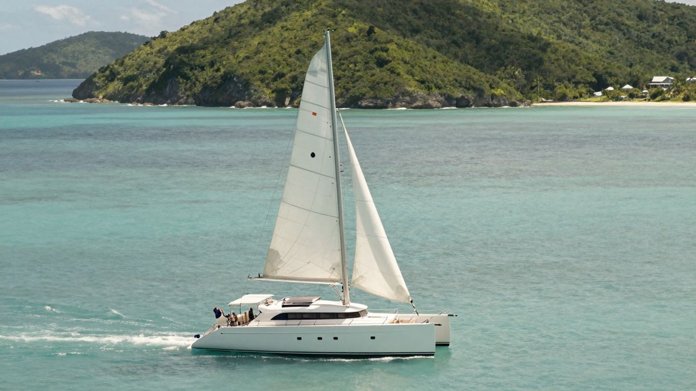 Luxury yacht sailing in clear blue waters of BVI