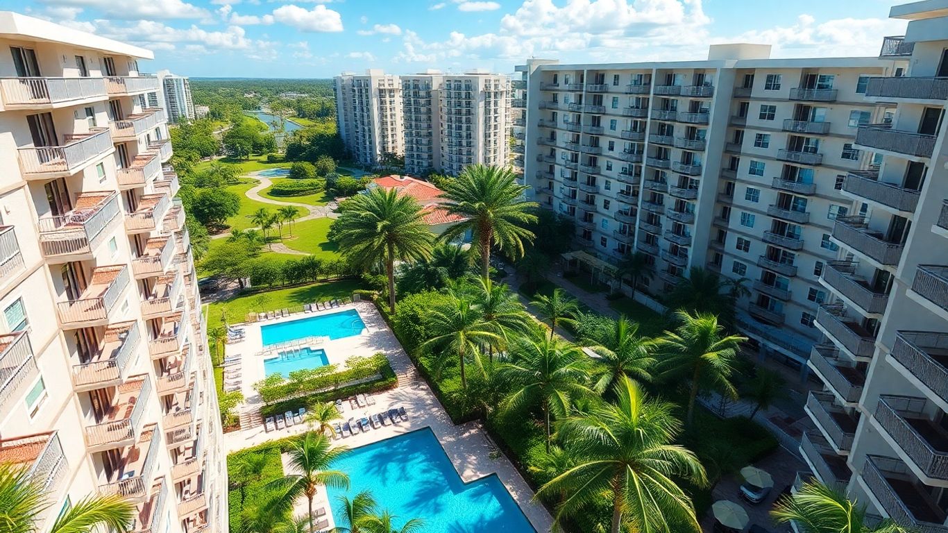 Aventura Florida rentals with pool and palm trees.