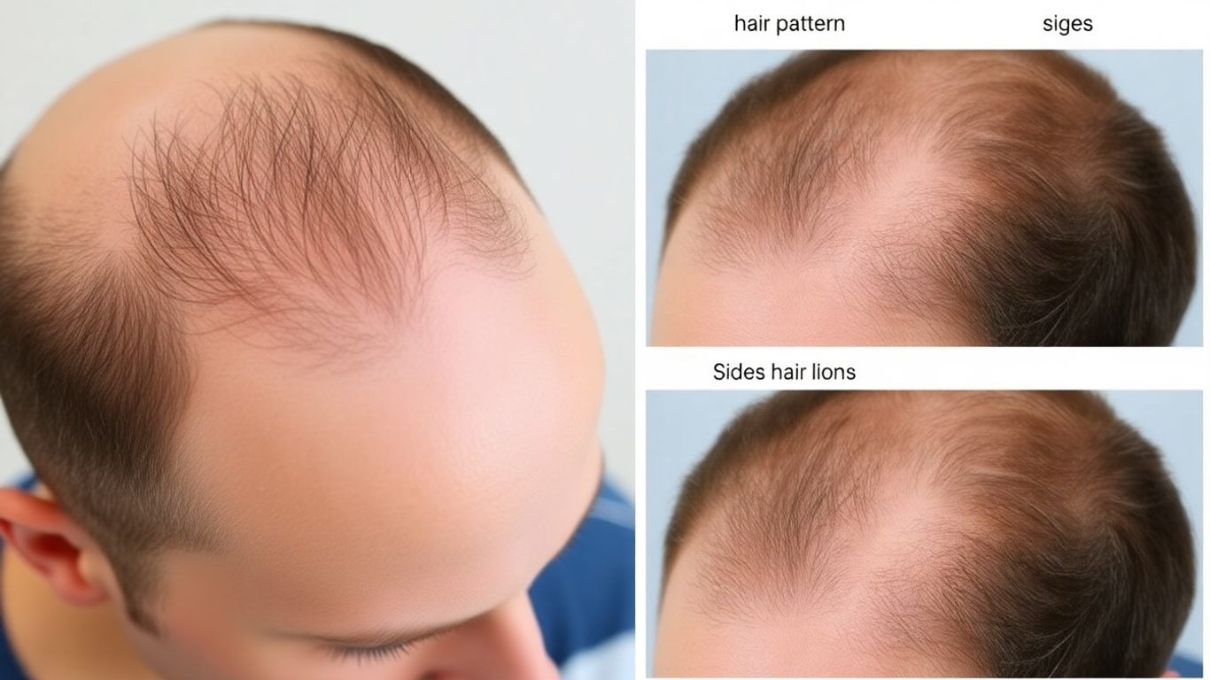 Man's head showing different types of hair loss patterns.