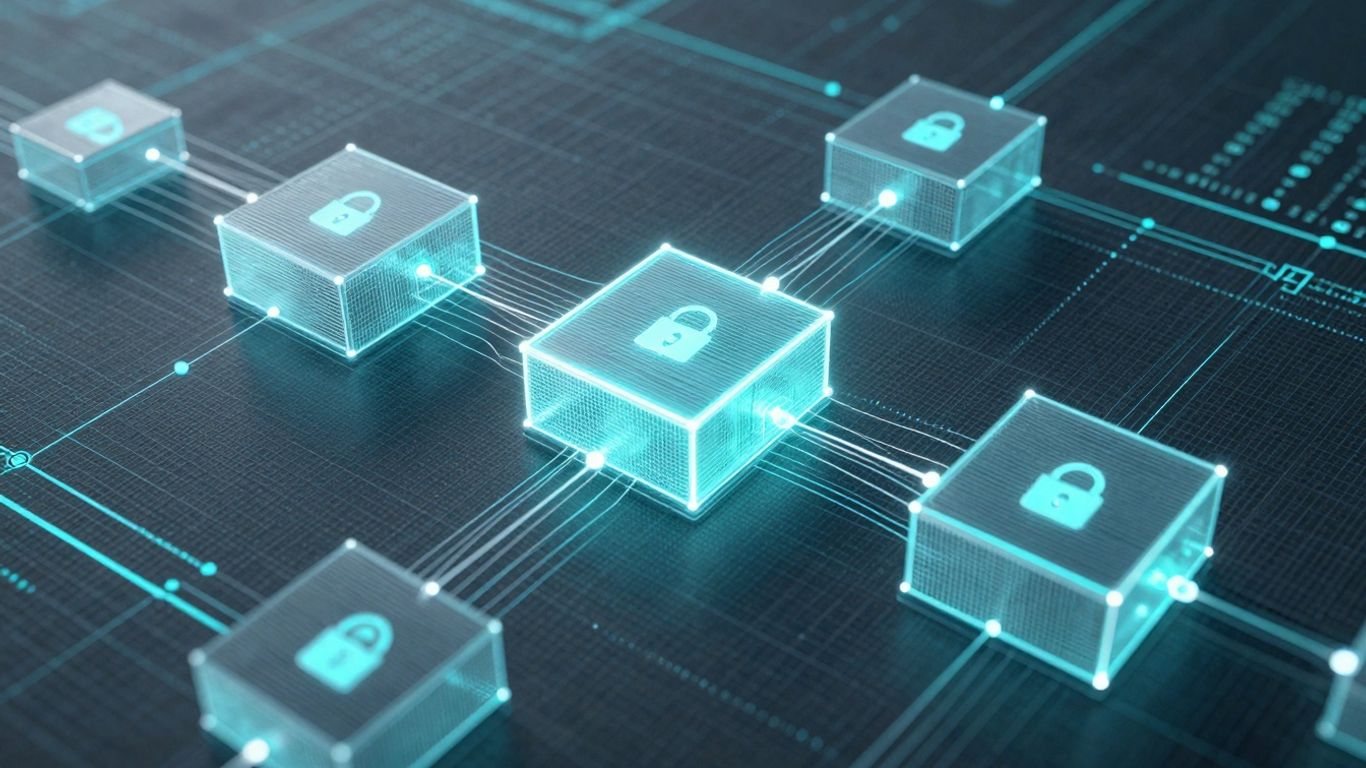 Interconnected blocks forming a secure digital ledger.