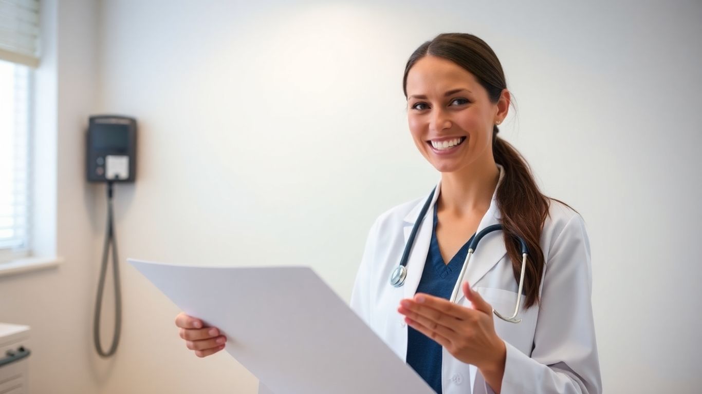 Médica sorrindo em consultório ginecológico