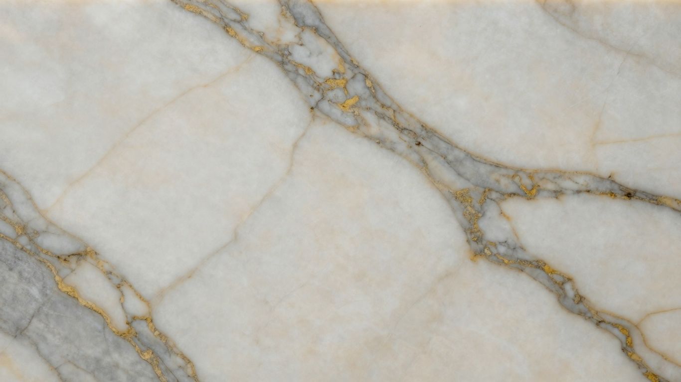 Polished dolomite marble slab with grey and gold veins.
