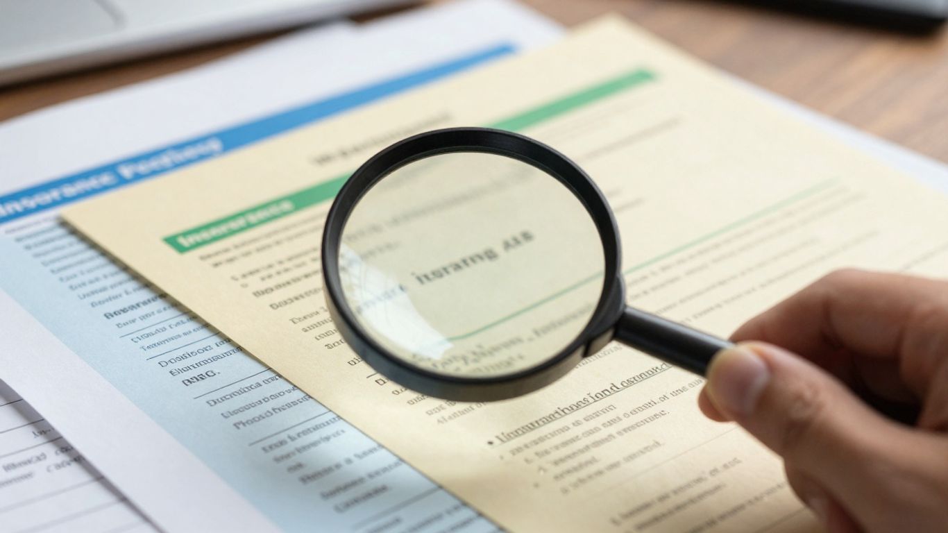 Magnifying glass over insurance documents