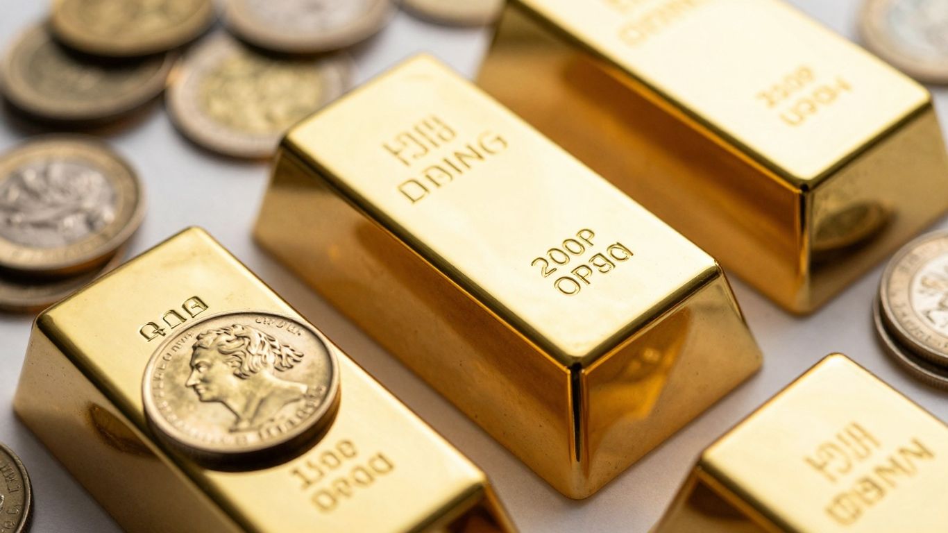闪亮的金条和金币。